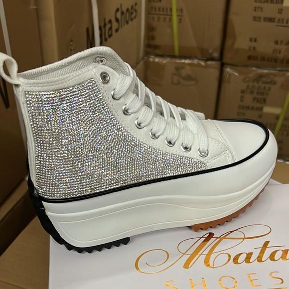 White Rhinestones Converse Platform Sneakers - Picture 3 of 3